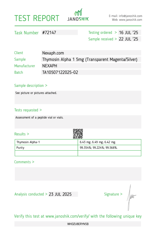 Thymosin Alpha 1 5mg (Single Vial) – For Research Use Only